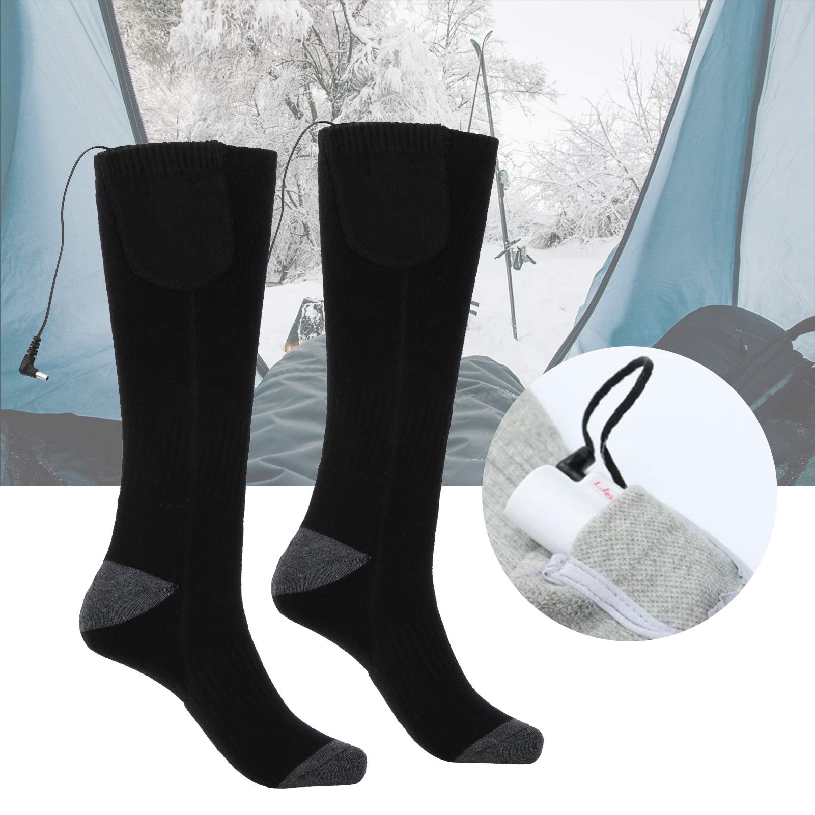 Calcetines Térmicos para Clima Frío, Calcetines Térmicos Cálidos De Invierno con Batería, Operados con Energía Móvil, Mezcla De Algodón, Absorbentes, Transpirables, De (Negra)