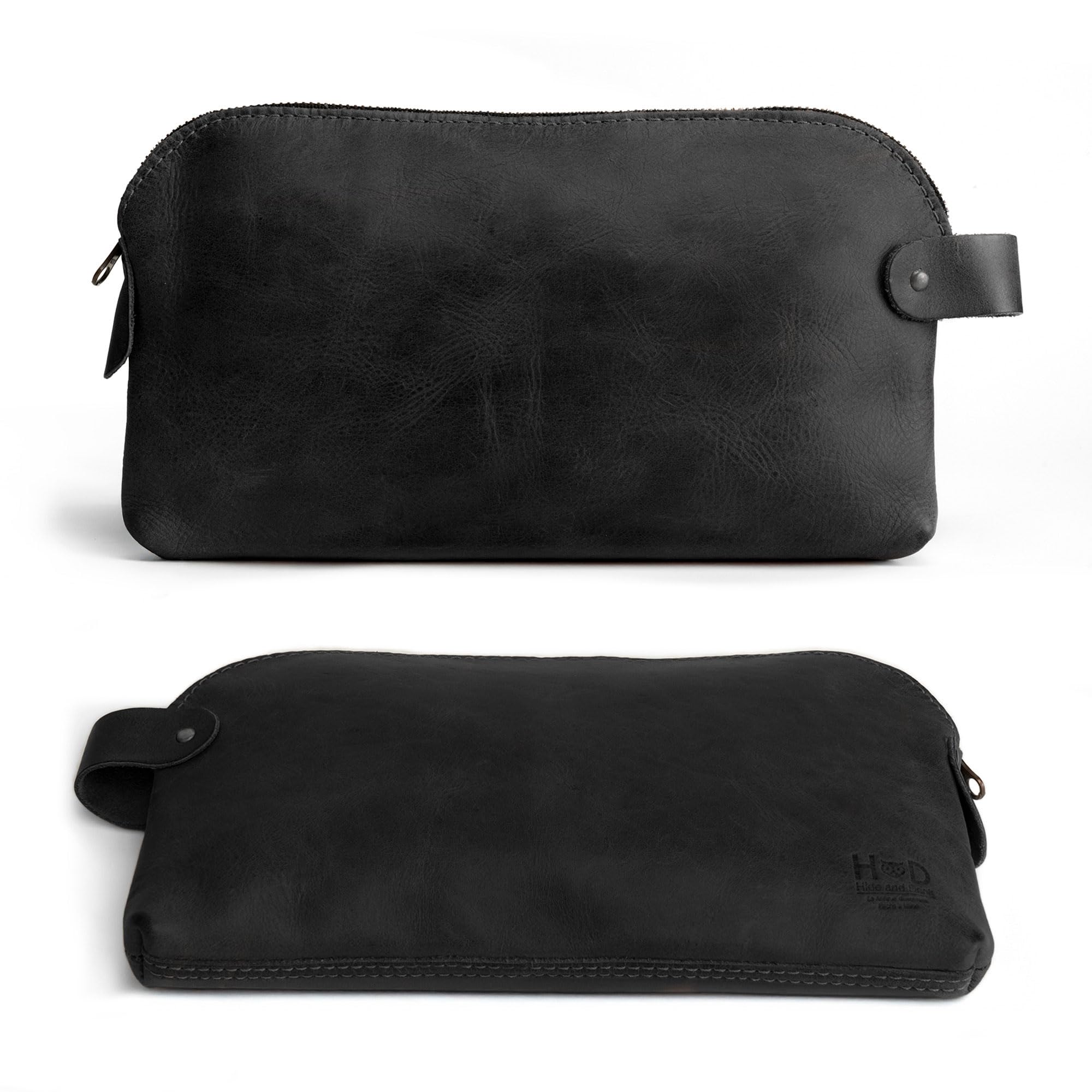 Grande per tutti gli usi Dopp Kit Utility Bag (corde, alimentatori, strumenti, scuola / articoli per ufficio) a mano di Hide & Bere :: nero carbone