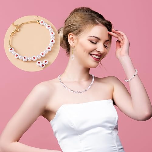 Miniatura 6 de Cuentas de corazón para pulseras, 400 unidades, cuentas espaciadoras de corazón sueltas de acrílico de 0.276 in, cuentas de poni de corazón rojo