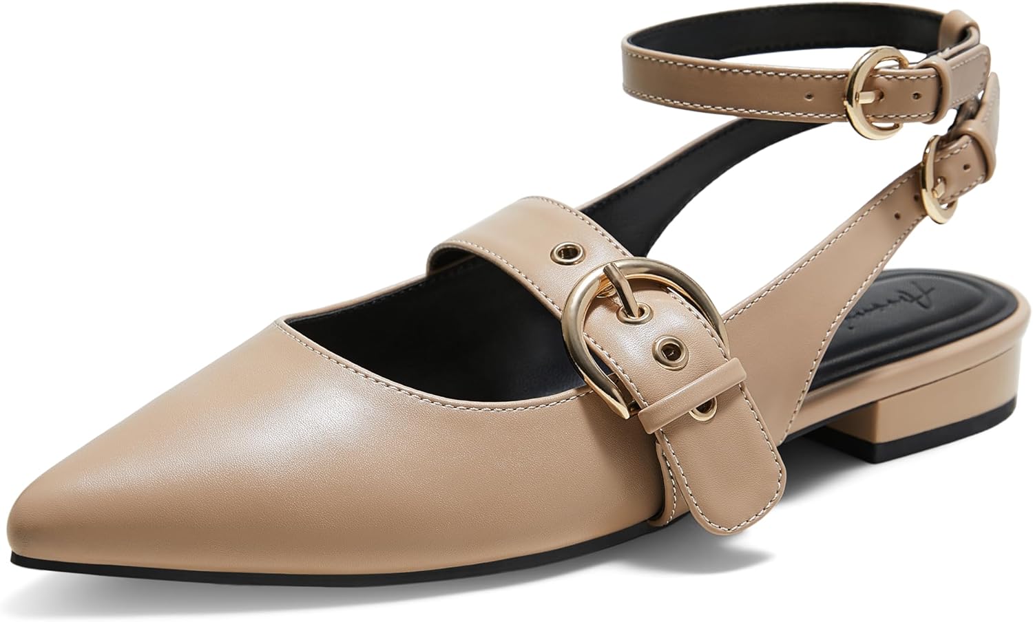 Arromic Slingback Flats for Women Pointed Toe Mary Jane Punk Buckle Ballet Flats with Ankle Strap for Two Wear Comfortable Dressy Shoes