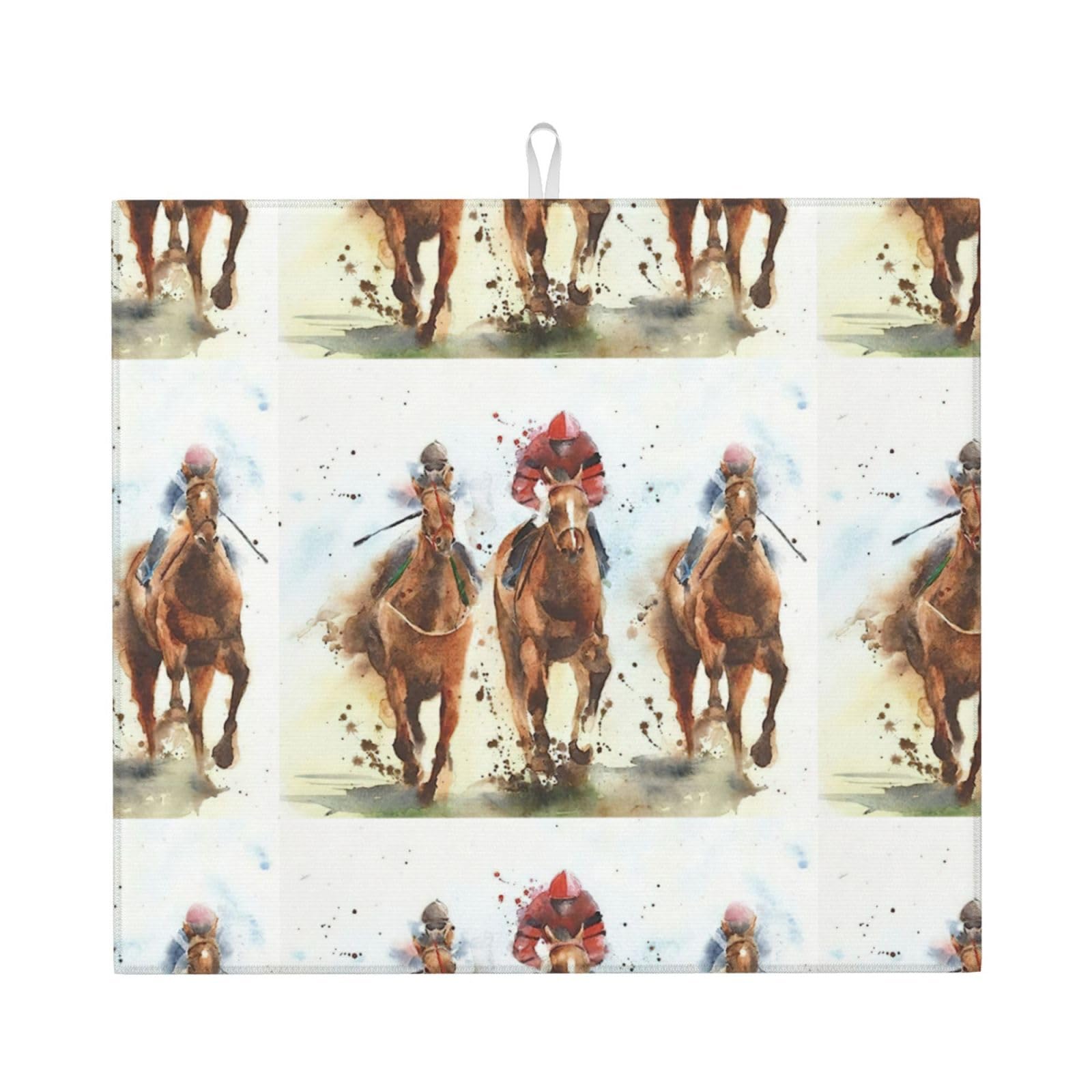 YYHWHJDE Horse Race Riding Prints Kitchen Drying Mat – Absorbent Microfiber Throw for Dishes, Non-Slip Counter Cover, Quick-Dry Layer with Durable Construction