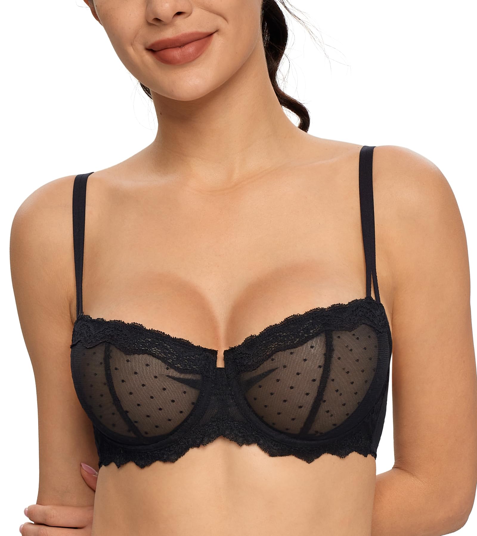 HACI Women's Push up Balconette Lace Bra Sheer Demi Full Coverage Sexy Unlined Underwire Bras