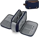 Wedama Sac de toilette pour hommes, Sac de salle de bain de voyage à suspension moyenne, Sac d'organisateur électronique supplémentaire PU Poignée pour Voyages d'affaires Camping de natation, Noir+ Brun