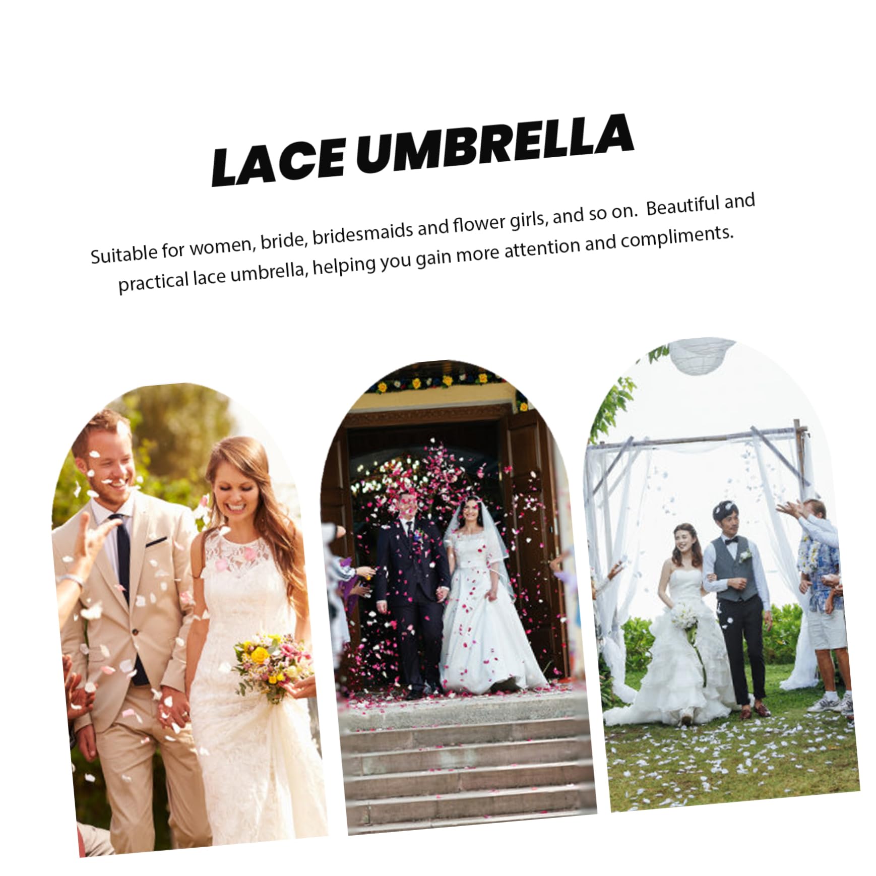 3 Stück Regenschirm für Hochzeiten Eleganter Leichter Brautschirm für Dekoration Fotografie und Veranstaltungen Weißer Schirm mit Griff