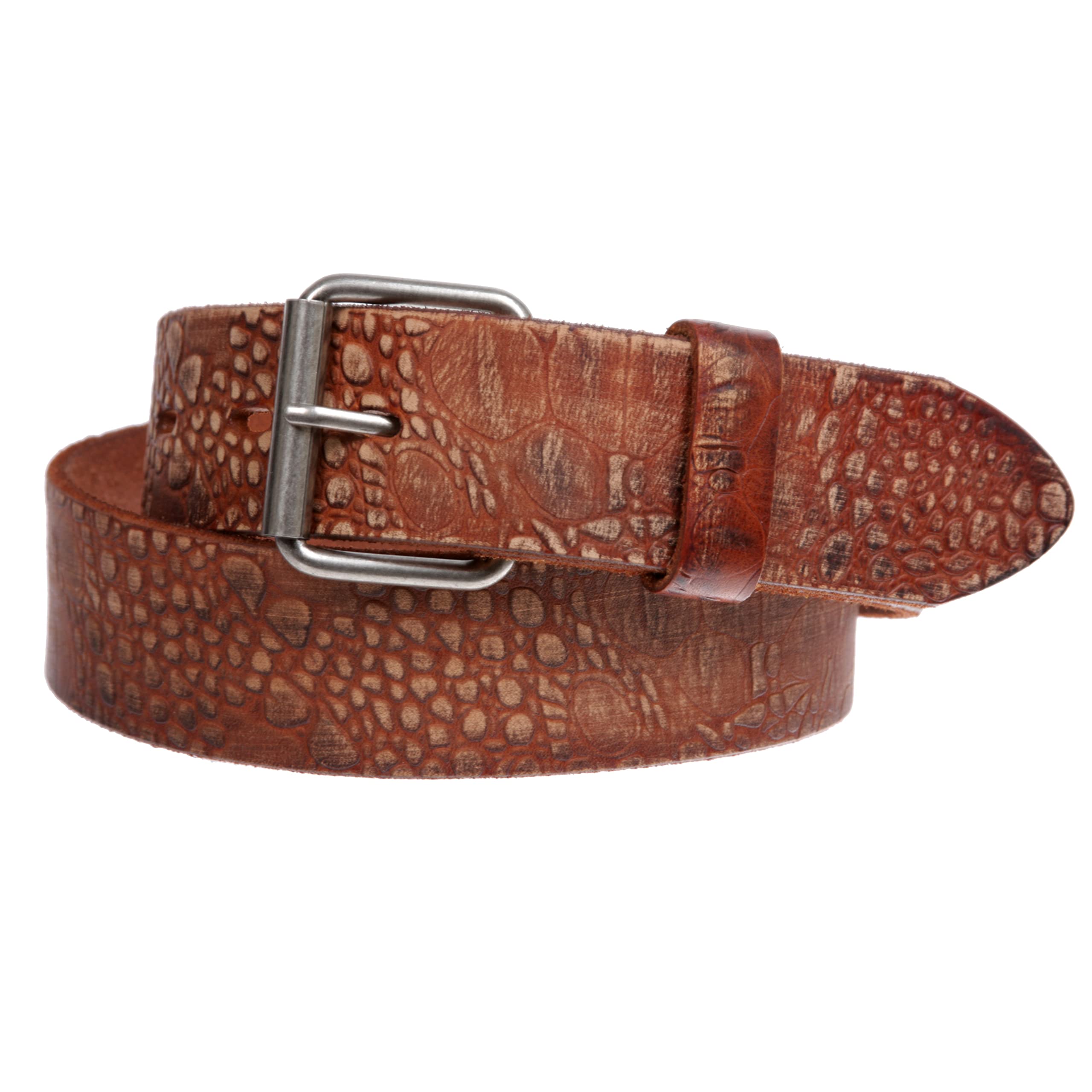 Croco Embossed Distressed 100% Leather Casual Belt for Men and Women, Tan | 34