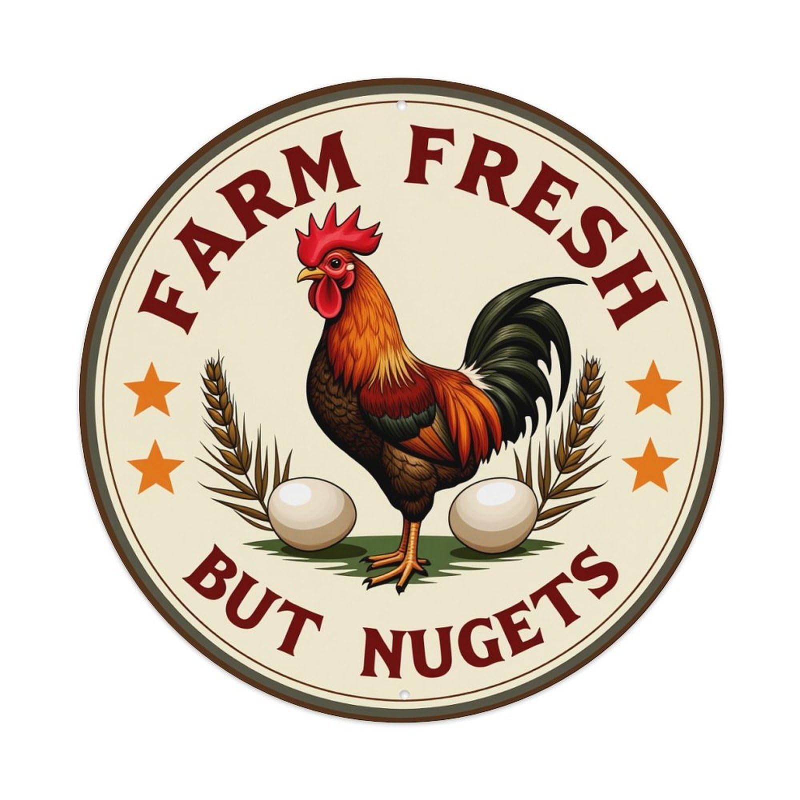 Farm Fresh But Nuggets Rooster Round Tin Sign Vintage Metal Poster, Home Bar Garage Man Cave Cafe Indoor & Outdoor Wall Decoration 8x8Inches