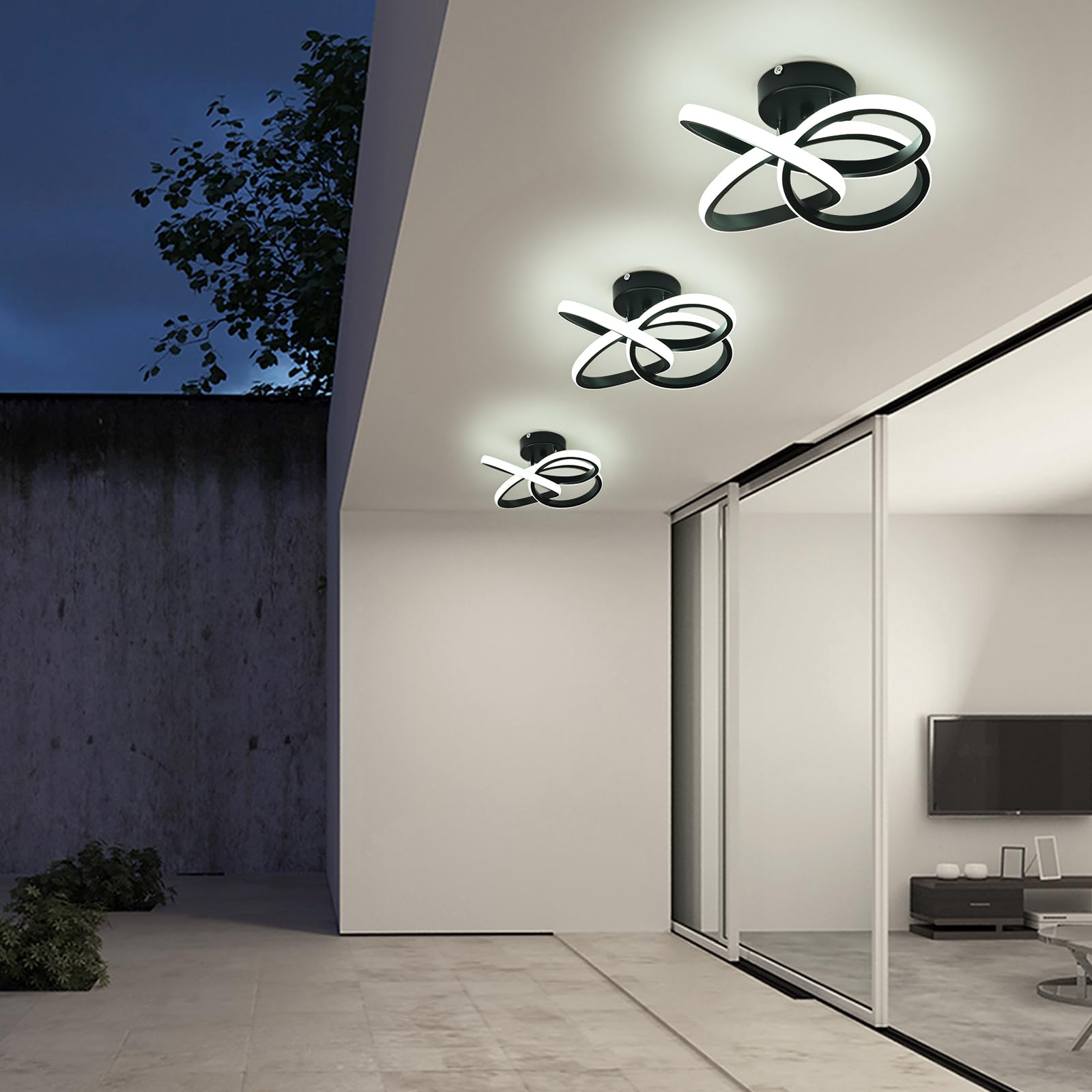 KUKAK Plafon Led Techo,36W Moderna Lámpara de Techo,Diseño Flor Luz de Techo,3900LM Blanco Frío 6000K Plafones Techo,lamparas Techo Para Comedor Corredor Baño Cocina Dormitorio Pasillo,Dia 31cm Negro