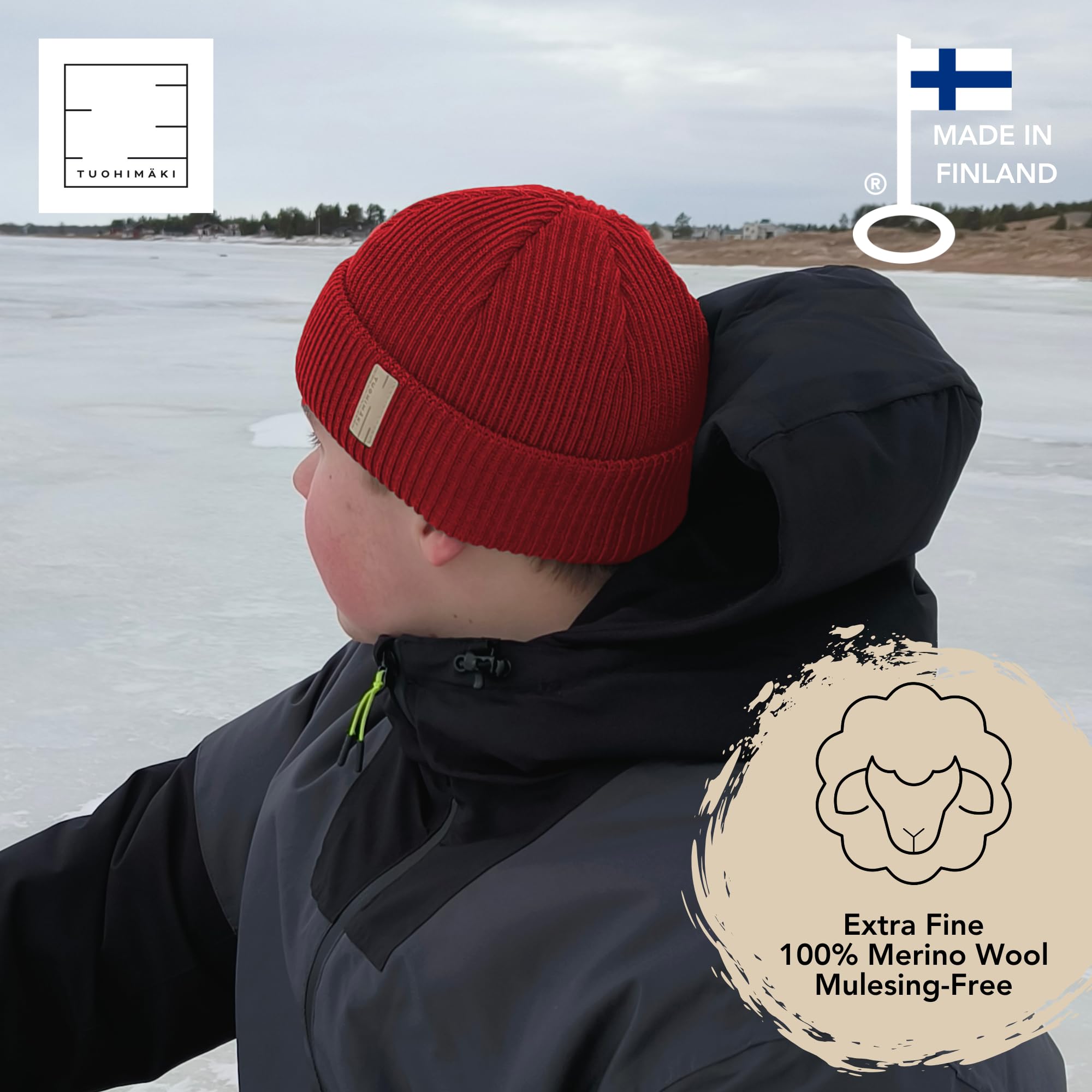 Merinowolle Beanie Mütze Herren & Damen Winter - 100% Merino Beanie Unisex - Fischermütze Seemannsmütze - Wollmütze Made in Finland - Warme Wintermütze One Size