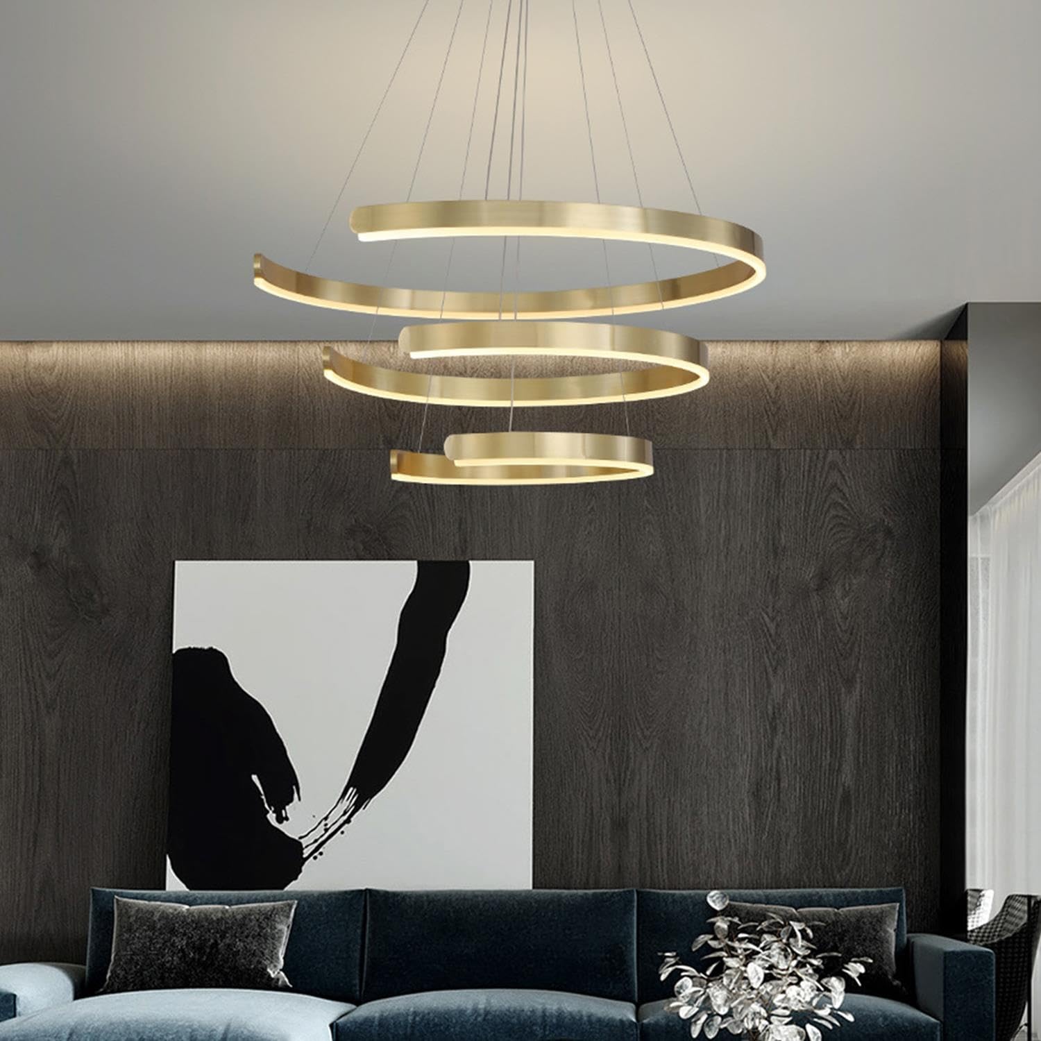 Nowoczesna Lampa Wisząca Ring LED Lampa Stół Jadalny Minimalistyczna Lampa Wisząca Do Salonu Lampa Aluminiowa Jadalnia Regulowana Wysokość Lampy Tytanowo-złoty(60+80+100cm)