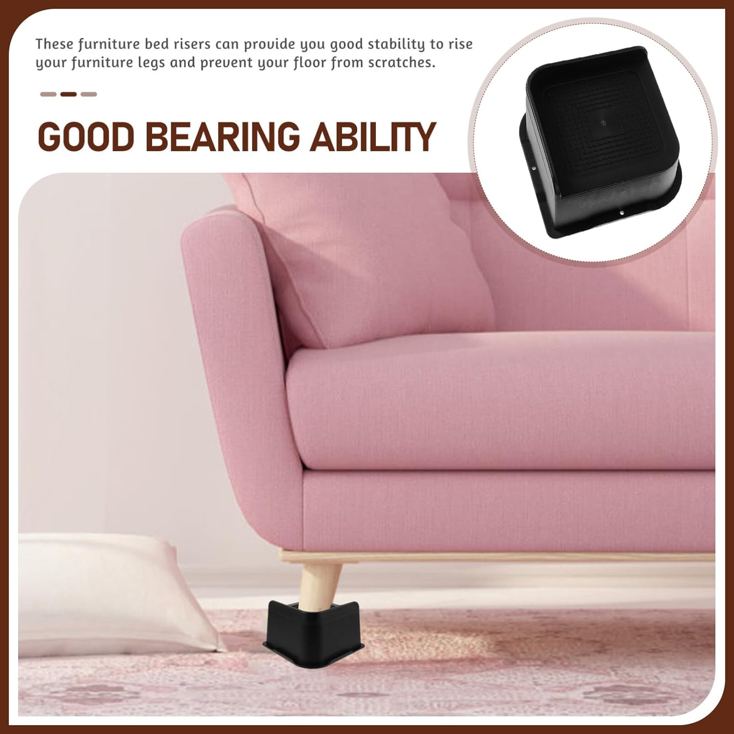 Kichvoe 4pcs Bed Risers Lift Furniture Supports for Sofa Couch Desk and Table -Scratch Floor Protectors Base for Stability and