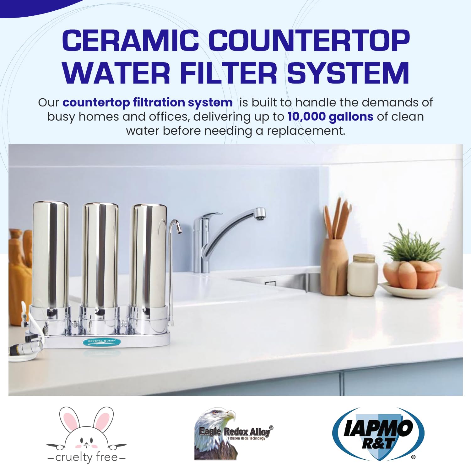 Ceramic Countertop Water Filter | Triple/Stainless Steel | Crystal Quest