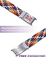 Vista 5 de Pulseras de alerta médica para mujeres, hombres, niñas, niños, pulsera de identificación médica personalizada con pulsera elástica trenzada