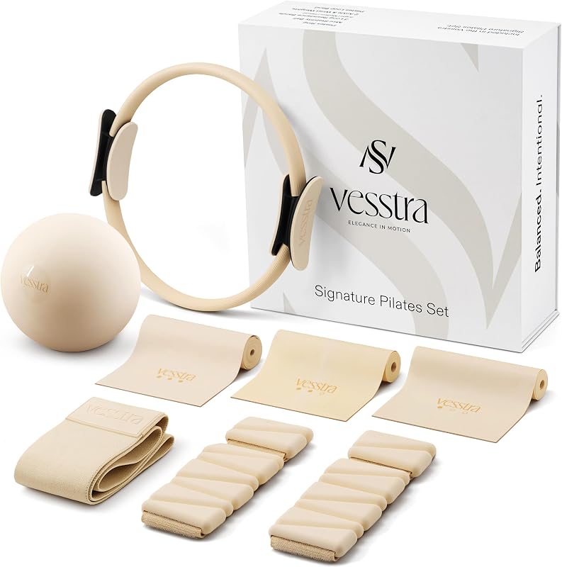 Signature Pilates Set - Complete Pilates Kit with Ring, Ball, Wrist and Ankle Weights & Resistance Bands for Home or Studio Workouts