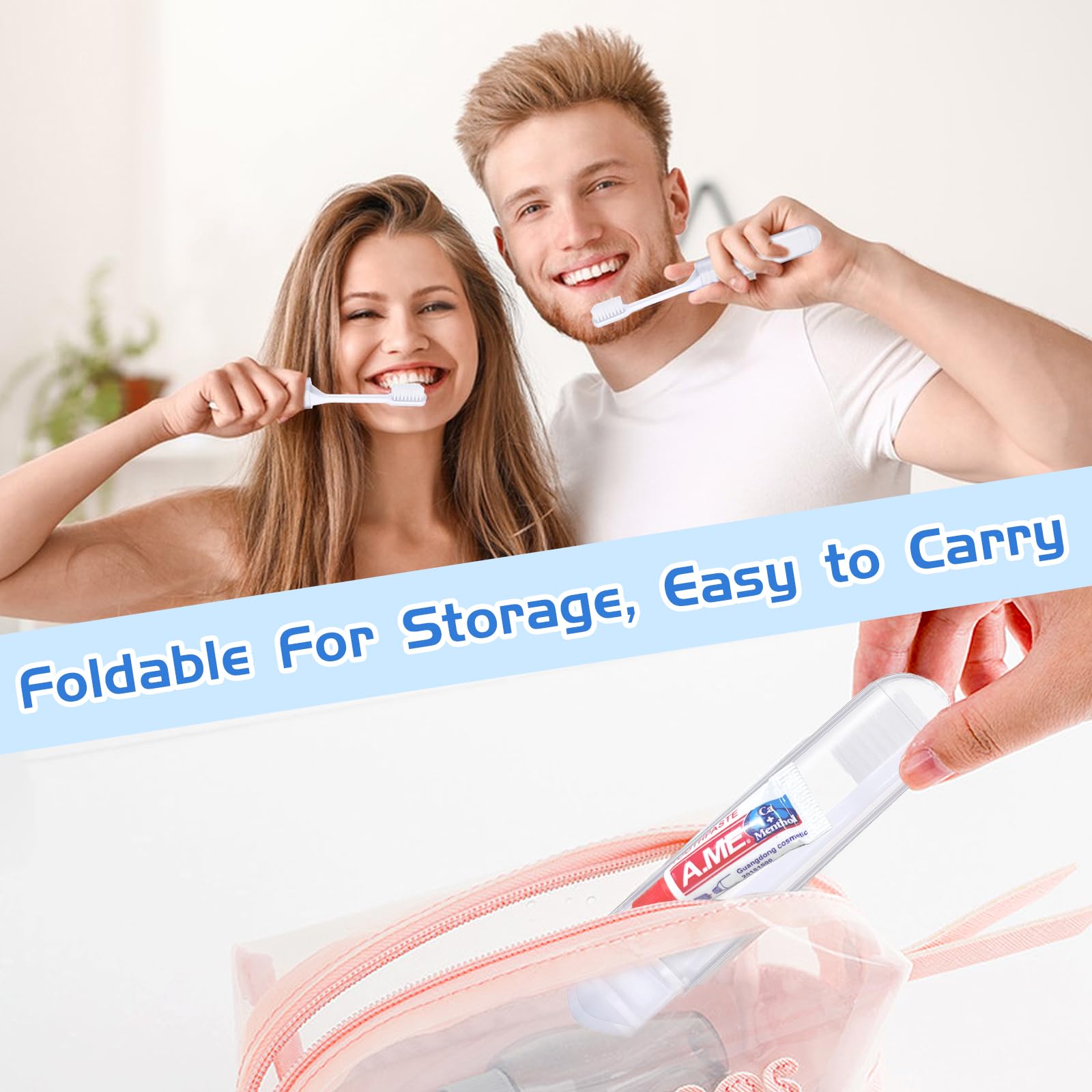 GROVL Portable Toothbrush Set - 5 Pcs Foldable Compact Travel Set including Mini Toothpaste, Blue and White, 1 count (Pack of 5) - Image 4