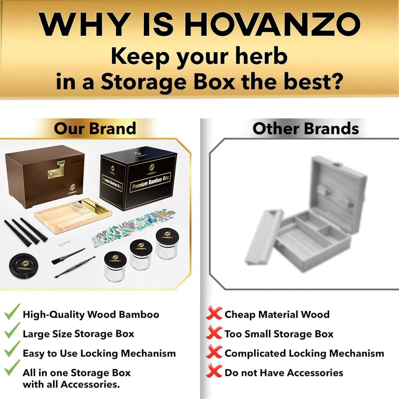 HOVANZO Premium Große Bambusbox - Verriegelung Aufbewahrung Dekorative Box mit Zahlenschloss - Aufbewahrungsbox Holz Verriegelung Aufbewahrungsbox mit Rolltablett - Aufbewahrung Holzkiste mit Zubehör