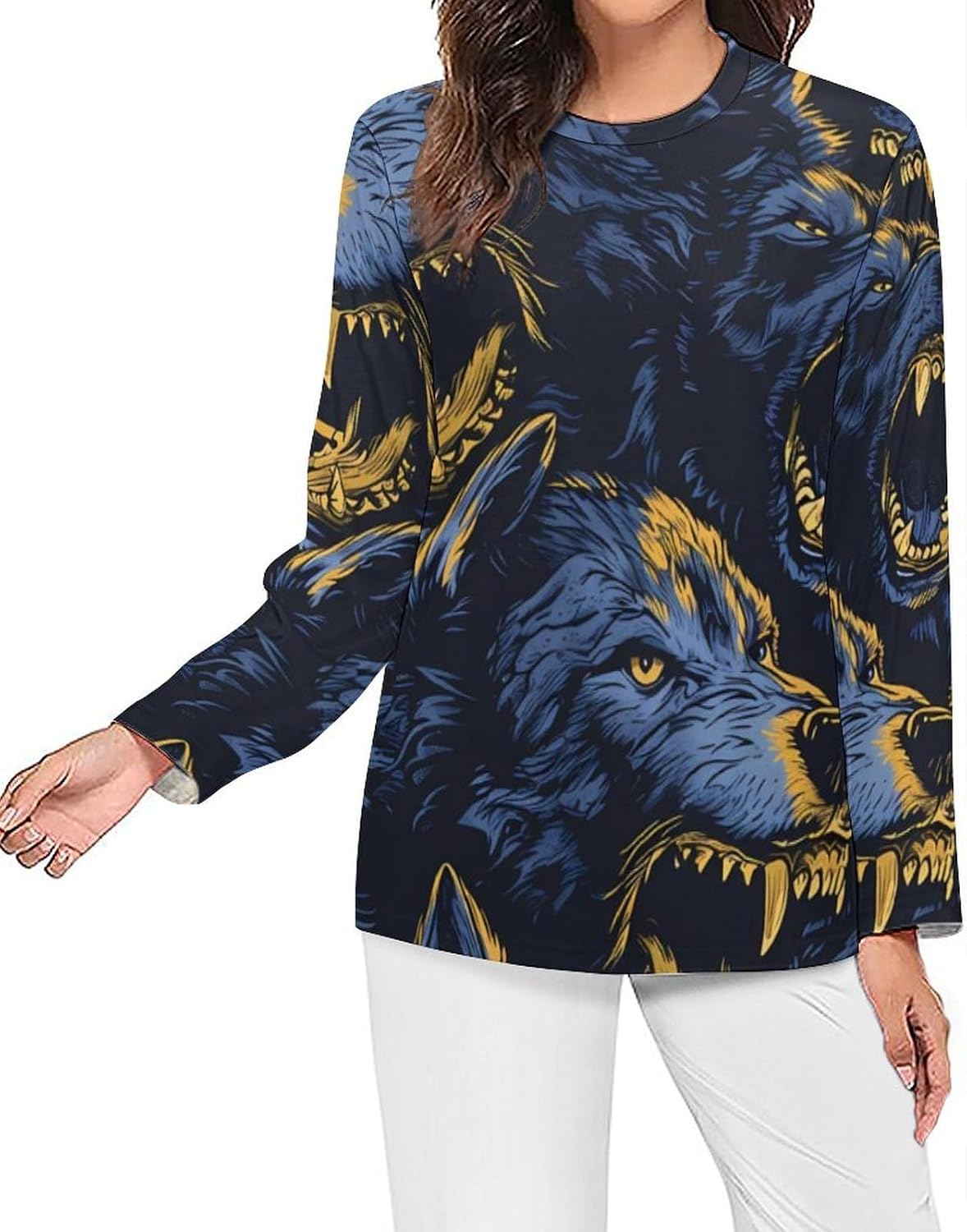 Angry Werewolf Women's Pajama Top Sleepwear Pajamas Sleep T-Shirt Long Sleeve Shirt Crewneck Tee