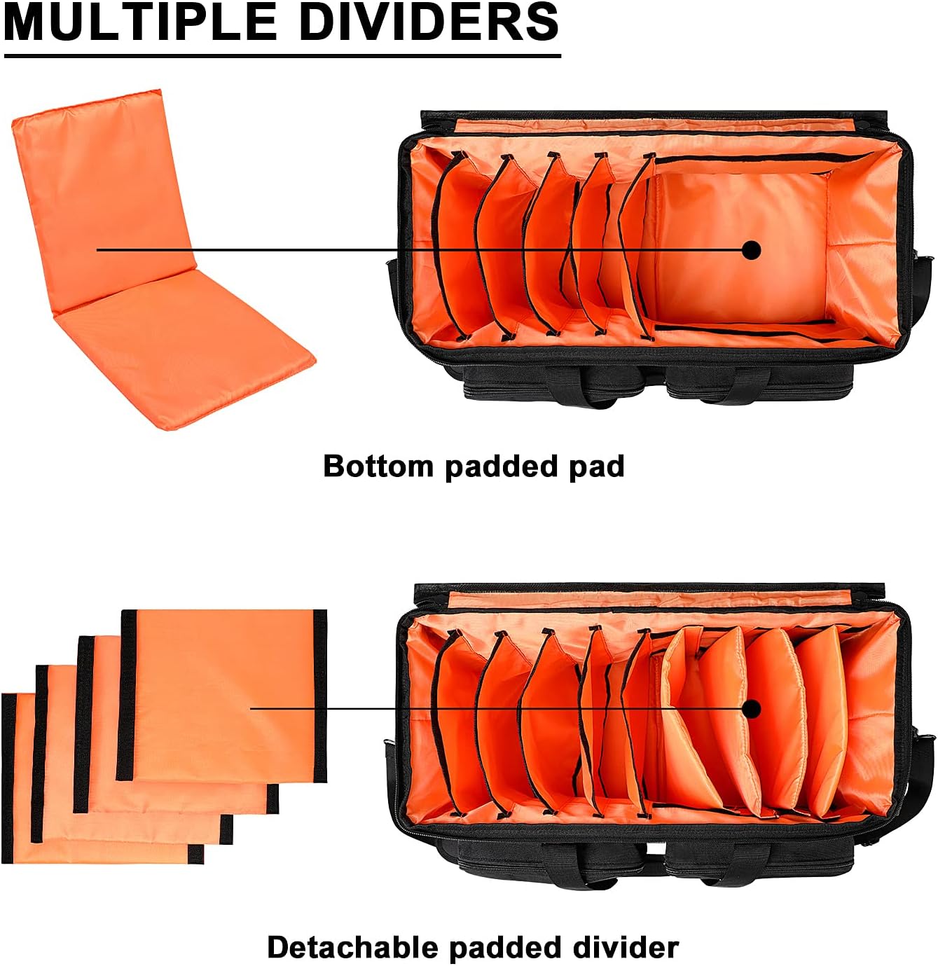 SAVIOUR DJ Cable File Bag, Detachable Padded Bottom and Adjustable Dividers, Stores Music, Audio, and Visual Cabling, Portable Travel Storage and Studio Organization (Orange) - Image 3
