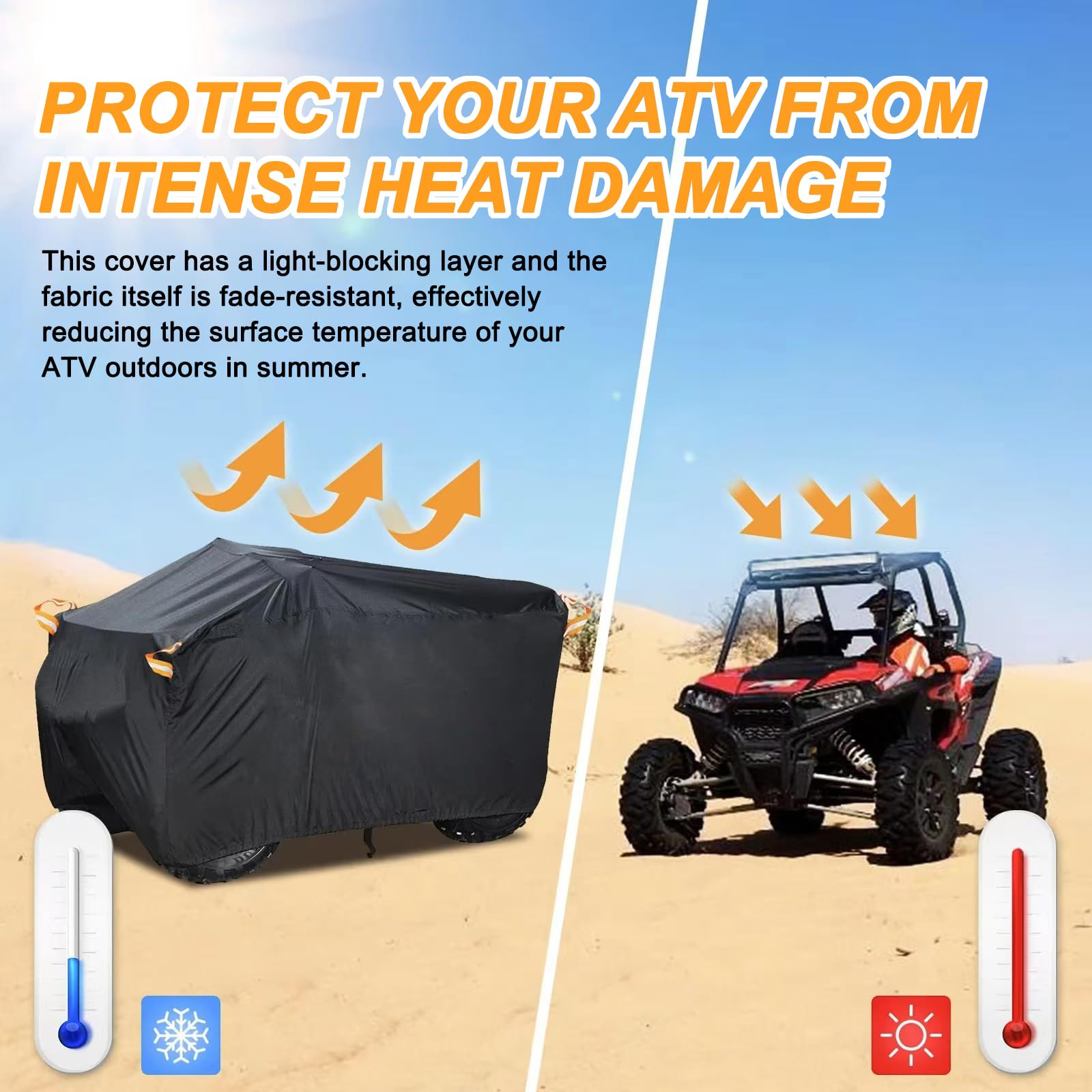 ATV Abdeckung für Loncin XWOLF 1000 MUD 2015–2025, wasserdichte Oxford Plane, Wind- und Schneeschutz Abdeckhaube mit Reflektorstreifen, UV-beständige Außenbeläge,D XXXL