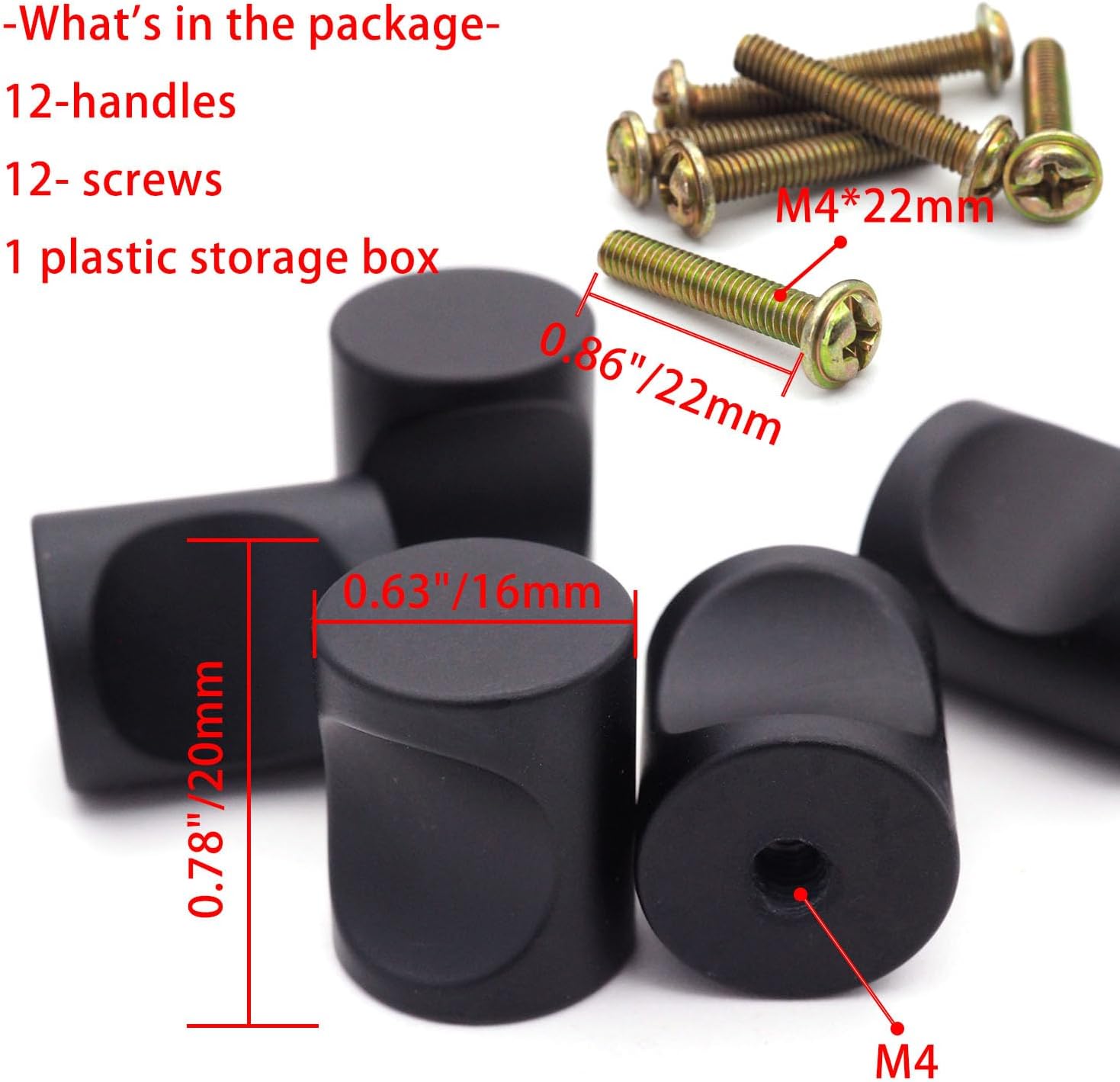 12 Pcs Aluminum Alloy Cylindrical Drawer knobs Drawer Handles with concave Design Elements for cabinets, wardrobes, Drawers, Toy Boxes, Doors, handicrafts, DIY,etc (Black, Φ0.63)