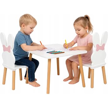 Children's Table with 2 Chairs Children's Table Chair Set Made of Wood 50 x 60 cm Children's Seating Set Natural Furniture for Children's Chair Set