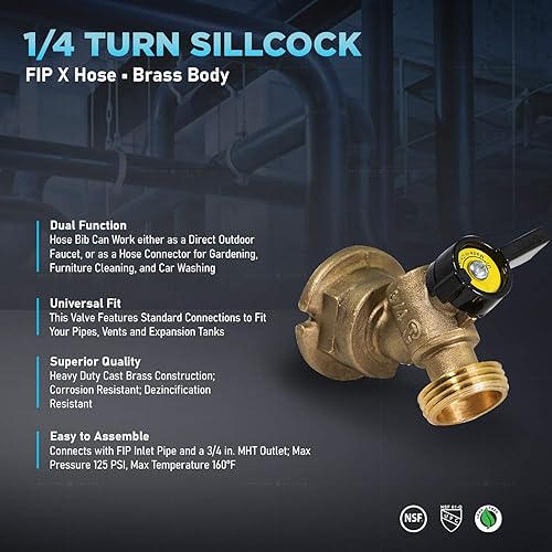 Miniatura 5 de Midline Valve 69564-5 Quarter Turn Sillcock Bibb 34, latón fundido (paquete de 5), entrada FIP de 34 pulgadas x 34 pulgadas MHT salida de manguera,