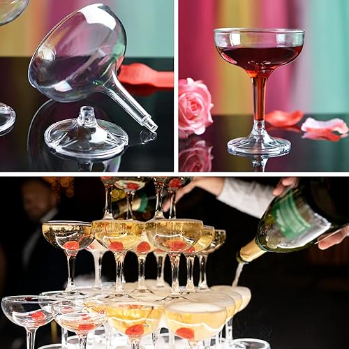 Miniatura 5 de 50 vasos de plástico para copas de champán para fiestas, vasos de champán desechables de 5 onzas, vasos de martini acrílicos irrompibles