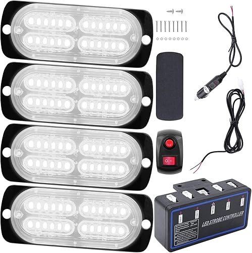 24 luces LED estroboscópicas para camiones, vehículos, SUV, 4 luces de advertencia de emergencia, construcción de peligro de precaución, función de