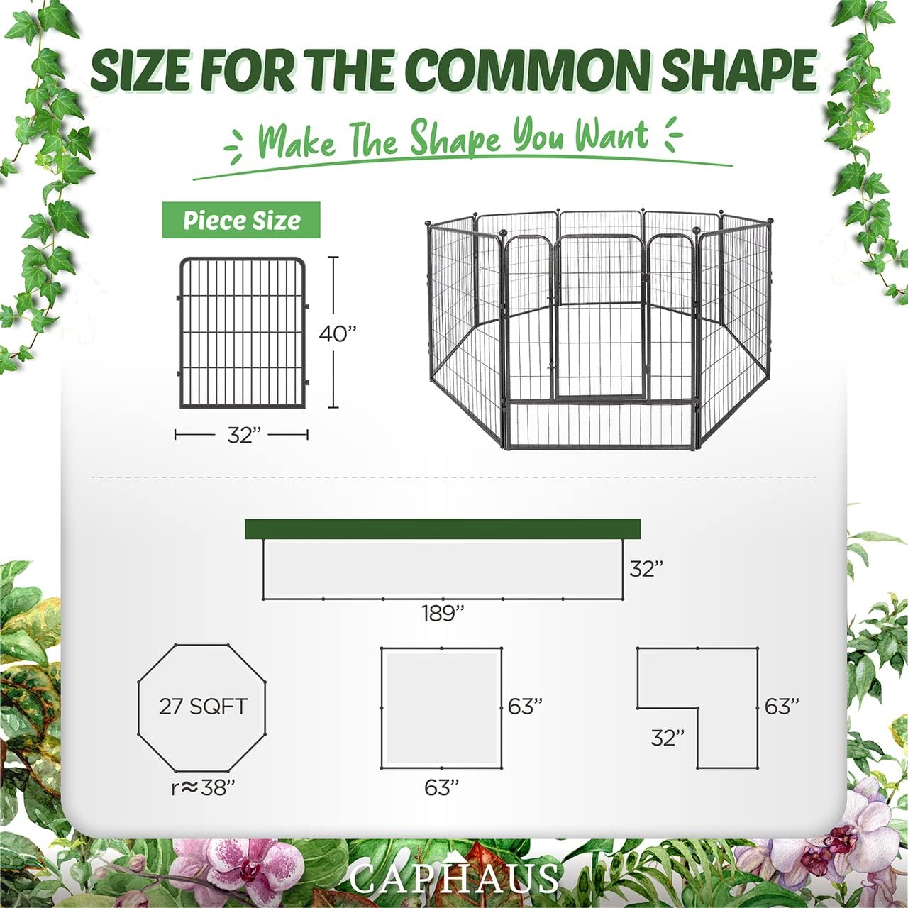 CAPHAUS Decorative Garden Fence, 40 Inch x 21 FT Heavy Duty Iron Fencing Landscape Patio Flower Bed Animal Barrier Border Edging Section, Panel Decor, Folding Wire Fence for Yard for Dog Outdoor