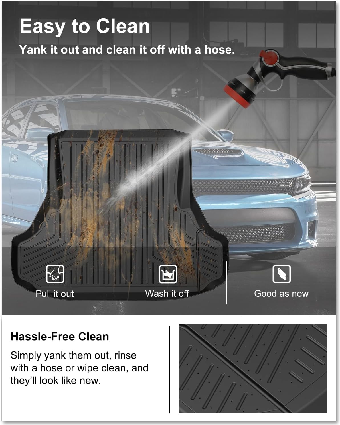 KIWI MASTER Cargo Mat for 2011-2023 Dodge Charger/Chrysler 300, Custom Fit All Weather Rear Cargo Liner, Heavy Duty TPE Tray Trunk Mat, Black - Image 7