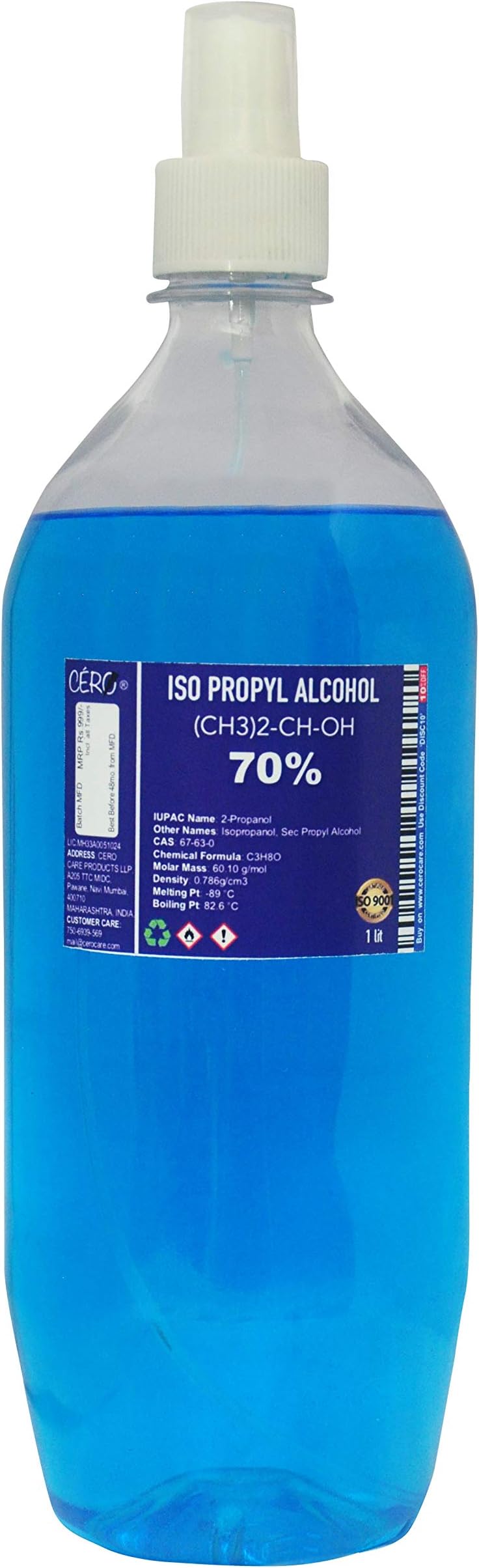 IPA Isopropyl Alcohol for Cleaning, All Electronics, Clean Your Makeup Tools, Clean CPU, GPU and Screen, Repair Cosmetics 70% Pure [(CH3)2-CH-OH] CAS: 67-63-0 (250ml) (1 Lit) Spray