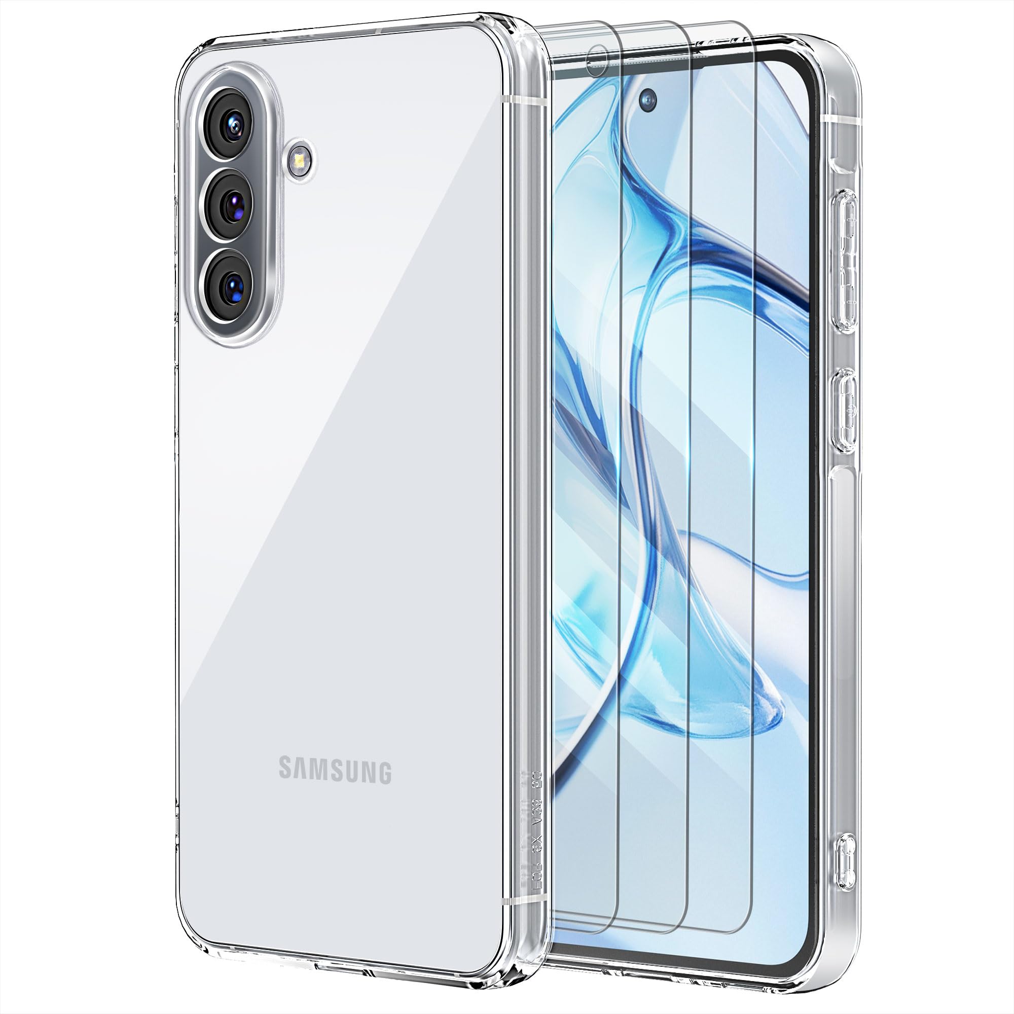 XueqinHu Case for Samsung Galaxy A56 5G phone case with 3 Pcs Screen Protector, Slim Soft TPU Anti-Scratch Shockproof Silicone Case Cover-Clear