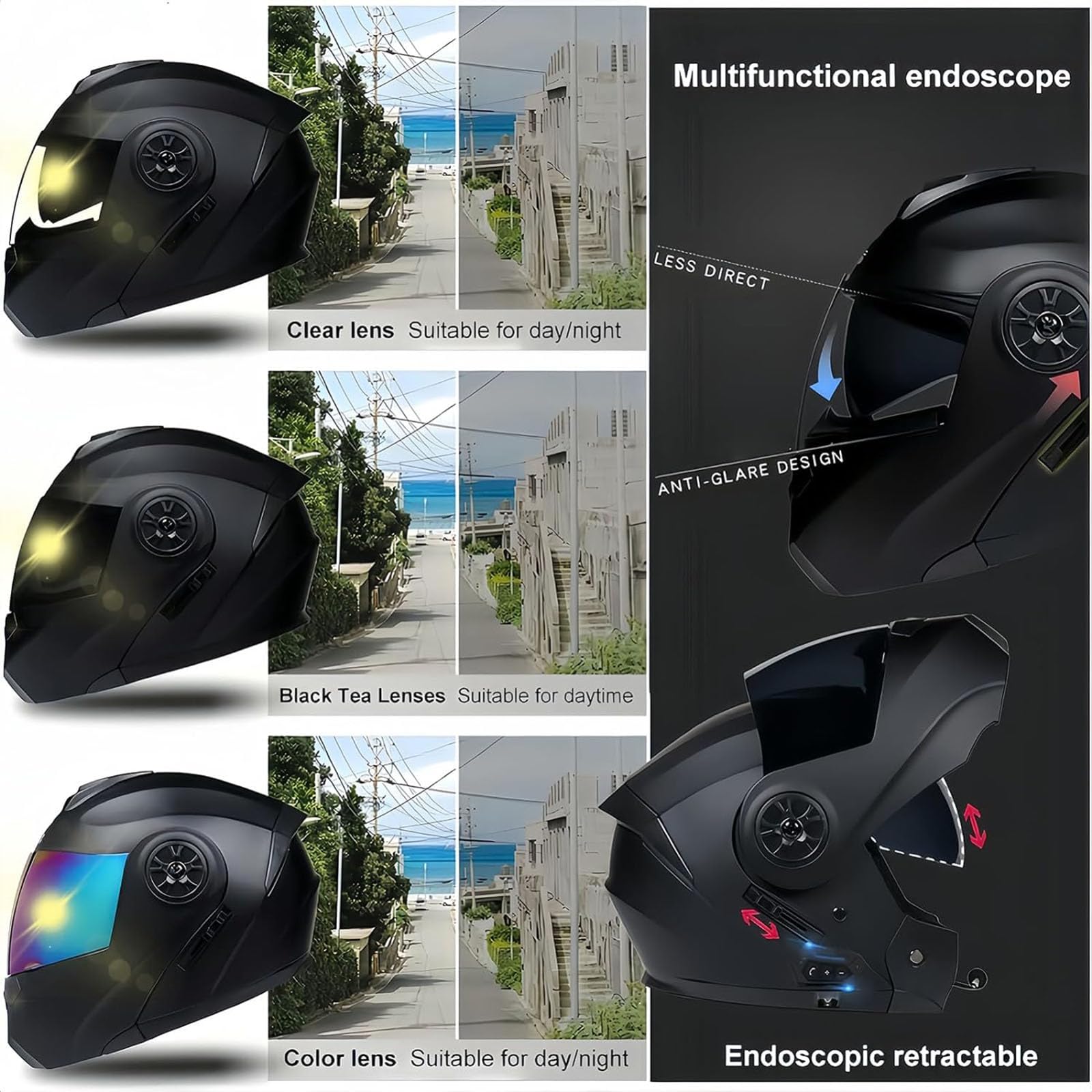 Doble Antiniebla Visera Casco con Doble Visera Doble Lente Casco Casco de Moto Modular Bluetooth Integrado Cascos de Motocicleta ECE Homologado Motocicleta Todoterreno Bluetooth Cascos