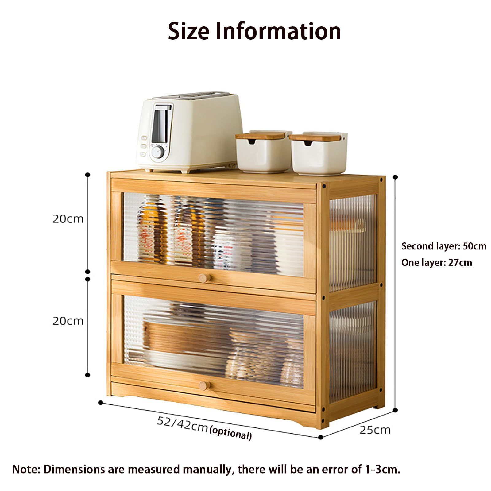 Armario de almacenamiento de cocina, aparador de despensa de bambú con puerta abatible y estante organizador de 2 niveles para especias y condimentos, diseño compacto y funcional
