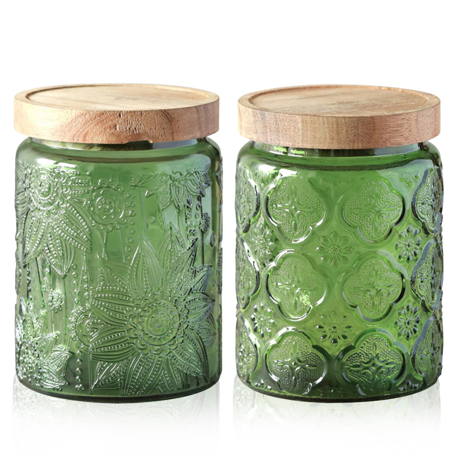 kiss me Vintage Glass Jars with Lid, 700ml/24oz Airtight Colored Mason Jar Biscuit Tin Cookie Tea Coffee Sugar Canisters Candy Jar for Kitchen Counter, Pantry (2 Pack-Green)