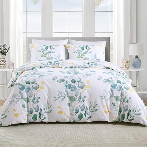 Funda de edredón de algodón tamaño Queen  100% algodón de 400 hilos, prelavado, suave, tamaño Queen, juego de funda de edredón floral de 3 piezas