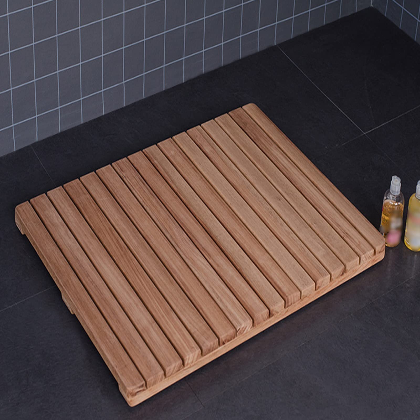 Tarima de Ducha Natural,Alfombra de Ducha Bañera,Alfombrilla de Baño Antideslizante,Alfombrilla para Ducha Sauna,Alfombrilla de Suelo de Listones,para Baño o Sauna (65x65cm/25.6x25.6in)