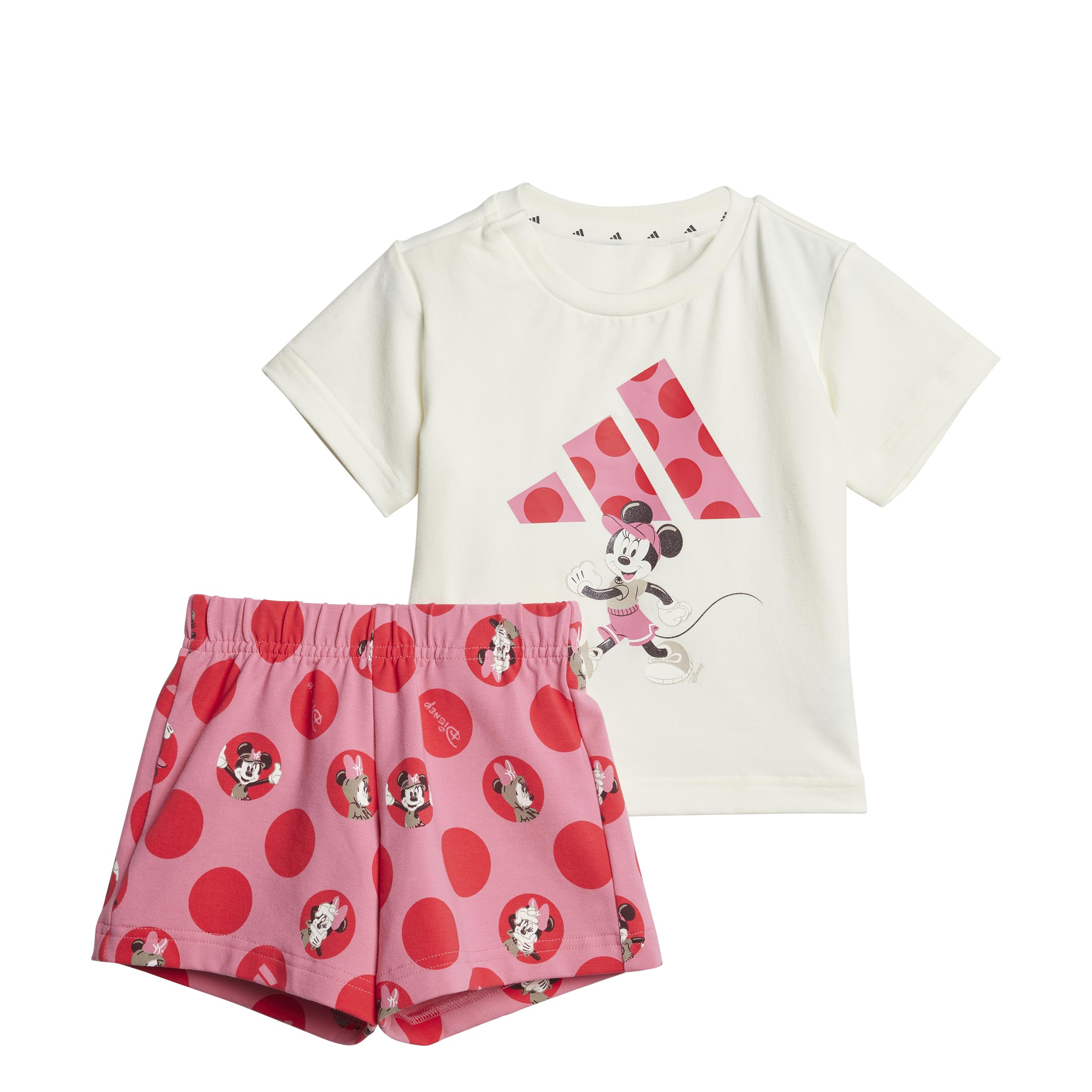 adidas Baby Girls' Disney T-shirt Set 3 Months Off White/Pink Fusion/Pure Ruby/Minnie Mouse