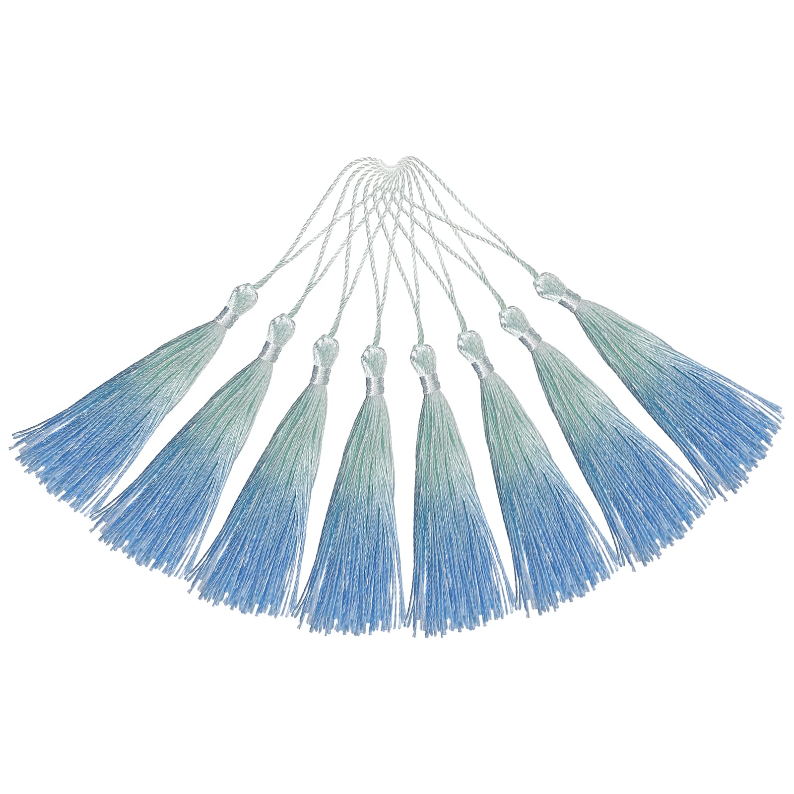uxcell 20Pcs Mini Bookmark Tassels, 5" Gradient Polyester Tassels Soft Handmade Silky Floss with Cord Loop for Jewelry Making, Handbag, Pendant DIY Crafts, OR Green-Blue
