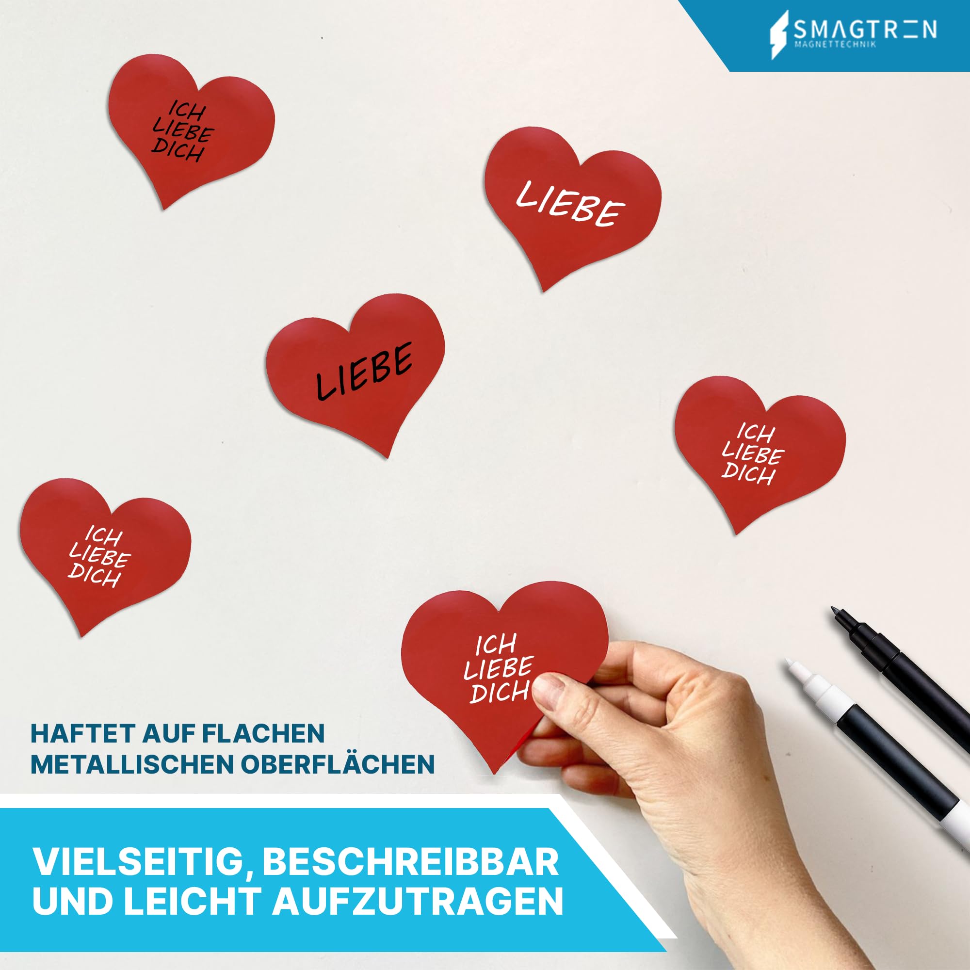 AUSWAHLANGEBOT Magnetherzen Magnetherz Hochzeits Schuck Valentinstag Magnetische Herzen in Rot Weiß Matt - Glänzend Schwarz selbstklebend (50 Stück, Rot)