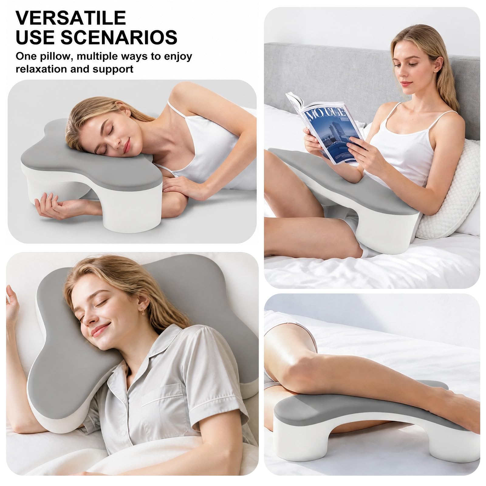 Almohada ergonómica para dormir de lado con sisas y soporte para el cuello. Almohada ortopédica de espuma viscoelástica para dormir de lado, espalda y boca abajo. También se puede utilizar