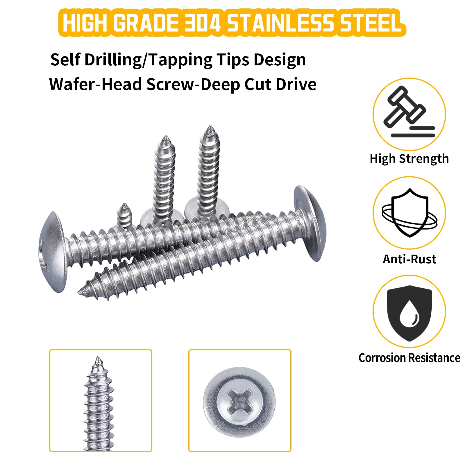 180Pcs M3 M4 M5 M6 Phillips Pan Head Self-Tapping Screws Kit, 304 Stainless Steel Cross Round Head Drilling Screw - Image 4
