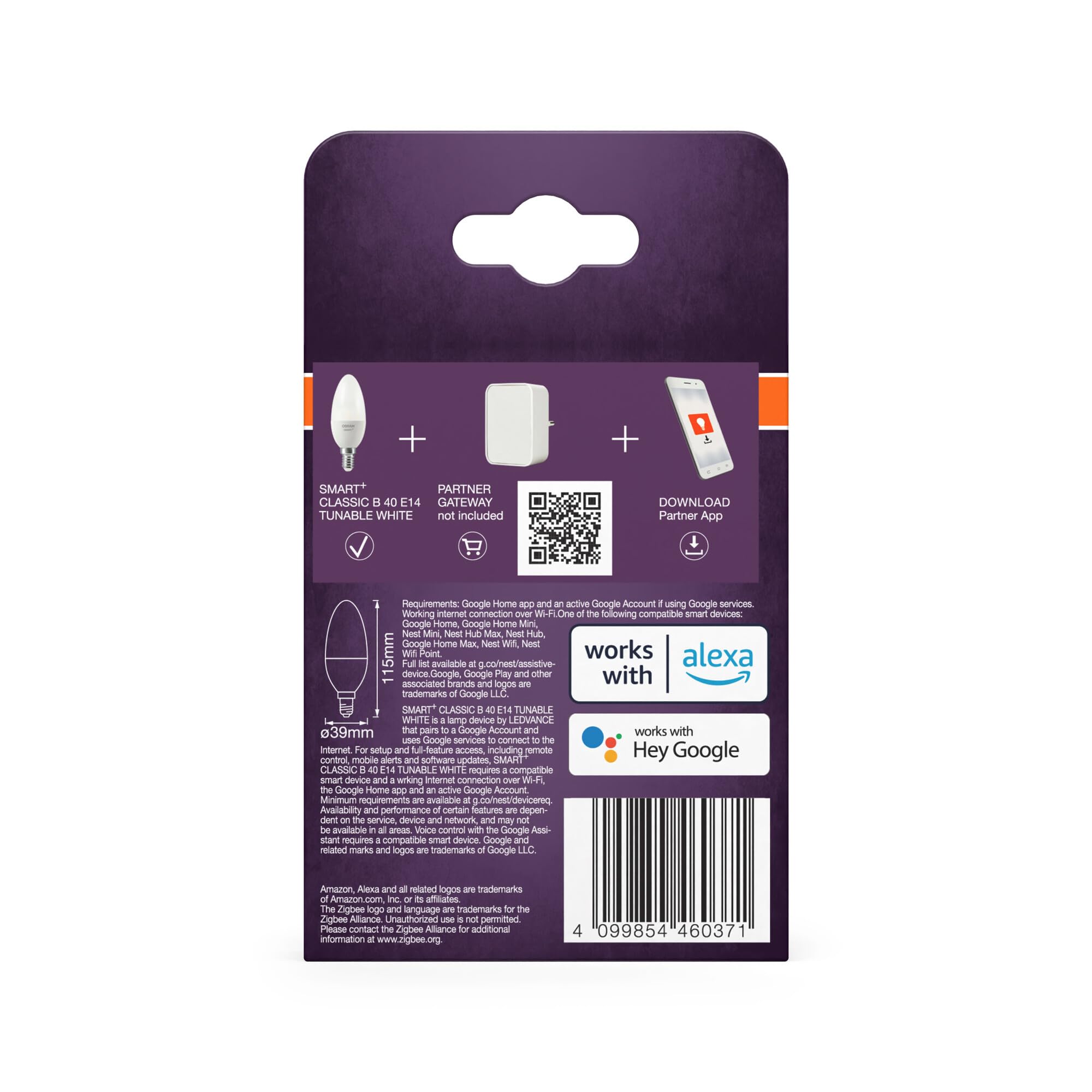 OSRAM SMART LED B40 Candela E14 4,9W ZigBee Bianco Regolabile | SMART+ ZIGBEE Tunable White Classic, LED Lamps, bianco, 20000 h, confezione da 1