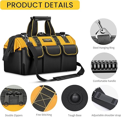 Miniatura 3 de Bolsa de herramientas, organizadores de herramientas de boca ancha de 15 pulgadas, bolsa de herramientas grande de 600 denier para bricolaje y