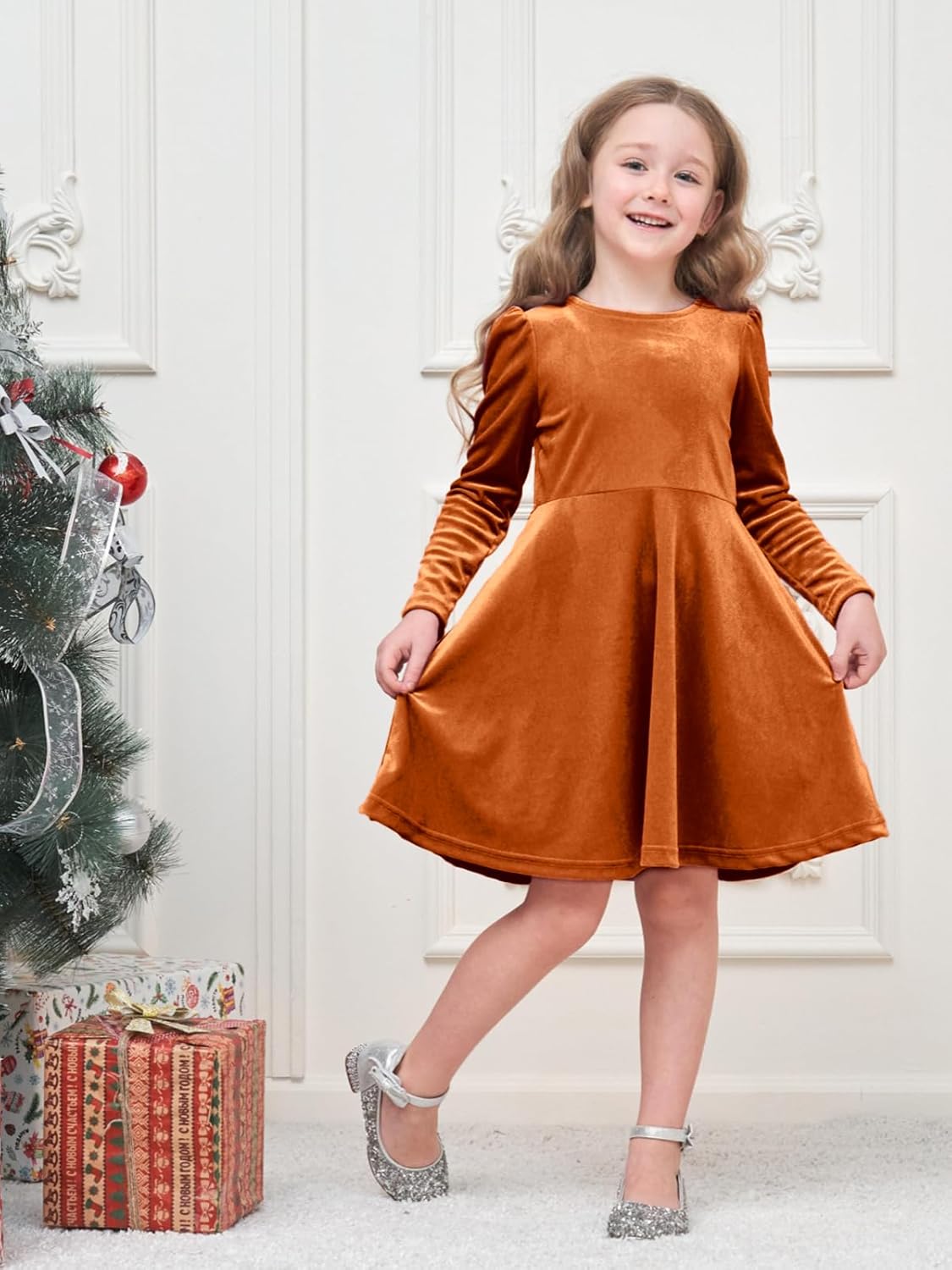 Miipat Toddler Girls Velvet Dress Ruffle Fall Winter Dress Long Sleeve Elegant Wedding Party Dress 4-5T