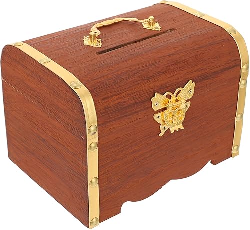 Miniatura 9 de Caja de almacenamiento de madera del tesoro con cerradura, organizador del tesoro, caja de monedas, alcancía para niños y adultos