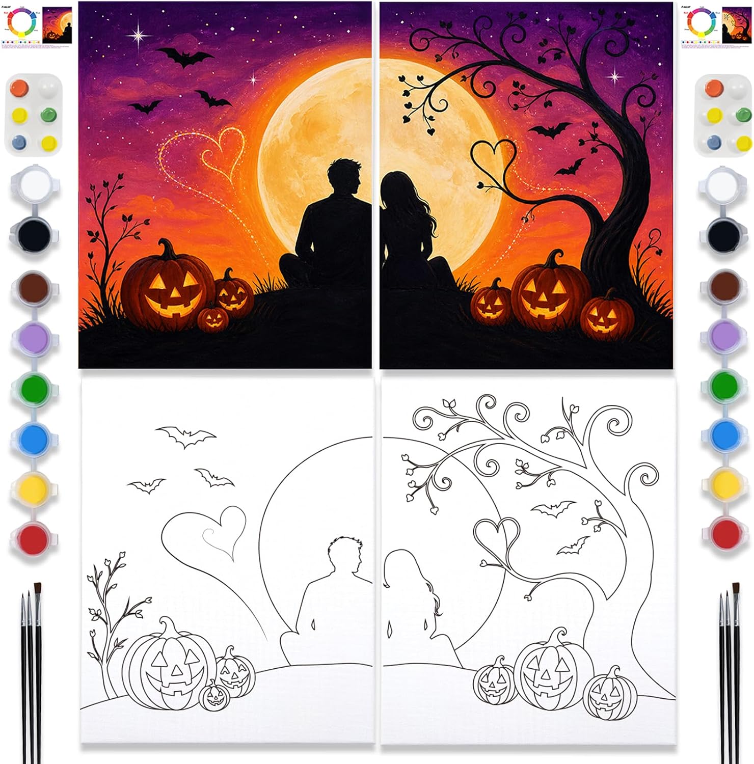 Sip and Paint kit for Adults Halloween Pre Drawn Canvas Party Kits