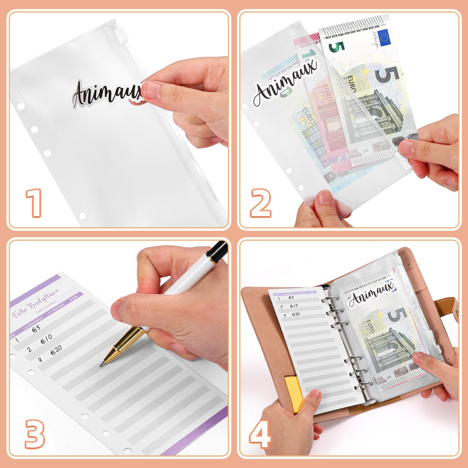 Kesote Enveloppe Budget Français Classeur Budget Planner Carnet Argent 14 Budgets 24 Feuilles 3 Autocollants 54 Étiquettes 1 Stylo A6 Rose