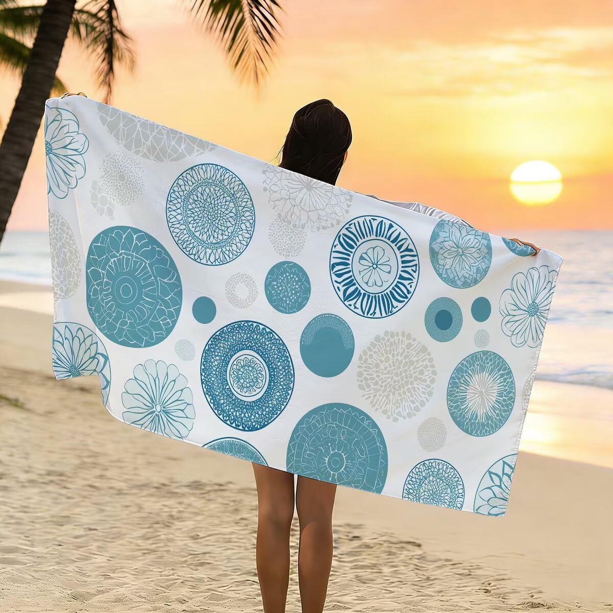 Telo Mare Microfibra, Telo Mare Grande 90x200cm 2 Pezzi, Asciugamano Palestra Donna Asciugatura Rapida, Antisabbia Asciugamano Microfibra, Leggero Asciugamani Palestra per Regalo (Astratto) -4038
