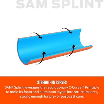 Rescue Essentials SAM SplintSingle Combo Pack, (1) 4.25 x 36 Charcoal Gray Flat Fold Moldable Splints for Fracture & Sprain Immobilization Plus (1) 3 x 5 Yards Black Cohesive Wrap, First Aid Emergency Use- 2 Piece Kit