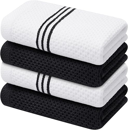 Miniatura 1 de Homaxy Toallas de cocina, 13 x 28 pulgadas, diseño de rayas modernas, tejido de punto gofre de algodón de alta calidad, súper suaves y absorbentes,